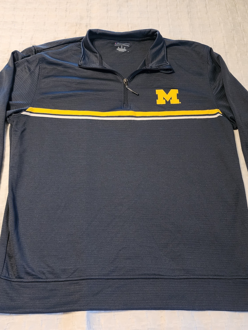 Champion Navy Quarter-Zip Pullover with Yellow 'M' and Stripes